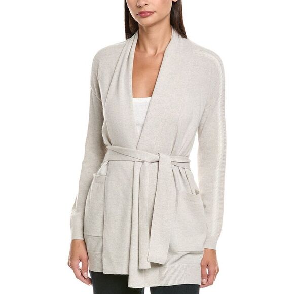 N.Peal WomensLurex Detail Cashmere Cardigan, White